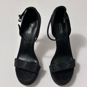 MICHAEL Michael Kors Black Crystal Ankle-Strap Heels